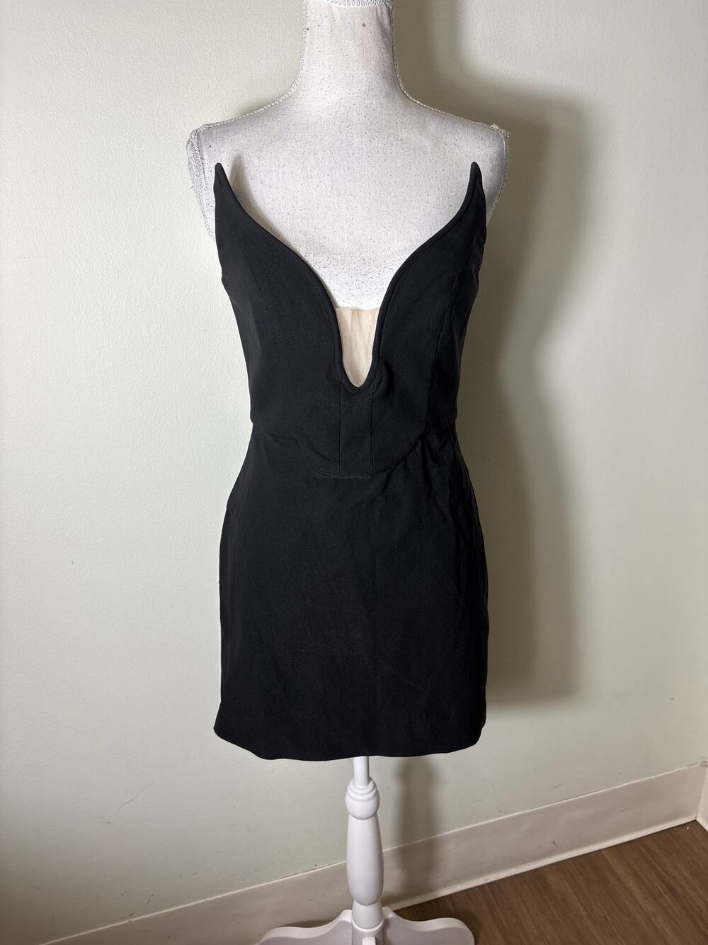 Michael Costello x Revolve Black With Nude Mesh Inset Mini Dress Sz s